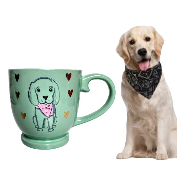 Belle Maison Dog Lover’s Coffee Mug, Mint Green With Gold Hearts - Picture 3 of 12
